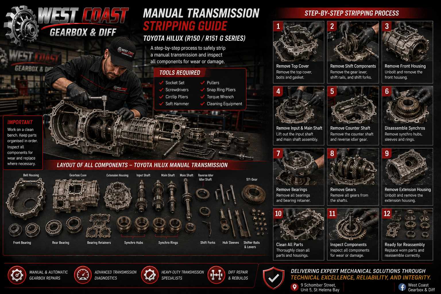 Manual transmission stripping guide for Toyota Hilux R150/R151 G Series